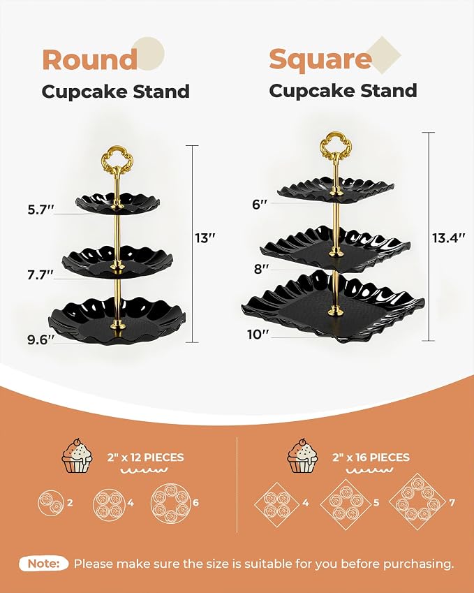 Kootek 10pcs Cupcake Stand Dessert Table Display Set Serving Tray for Party | 3-Tier Cupcake Stand, 6 Rectangular Trays, Hold 128 Standard Cupcakes, Cookie Display, BPA-Free, No Tools Required, Hand Wash