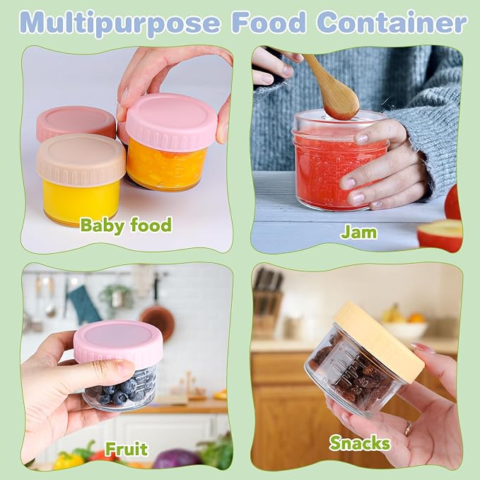 RowinsyDD 40 Pack Baby Food Containers, 4 oz Glass Baby Food Jars with Lids | Baby Food Storage Containers Small Baby Food Jars Glass with Lids Baby Food Containers for Freezer Microwave Safe BPA Free