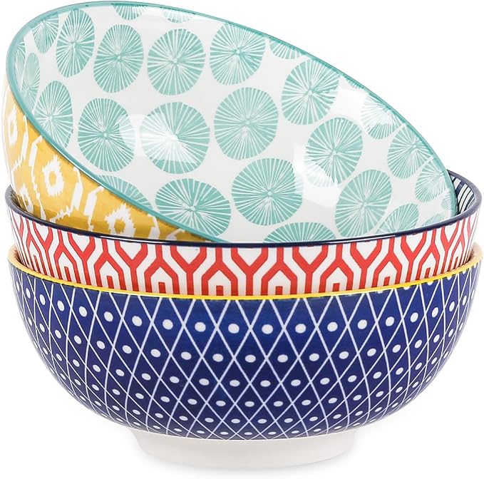 Selamica Ceramic Large Salad Bowls Set, 53 OZ Pho Bowls 8 Inch Soup Bowls for Kitchen, Large Serving Bowls for Ramen Pasta Fruit Dinner, Stackable & Sturdy, Set of 3, Assorted Colors