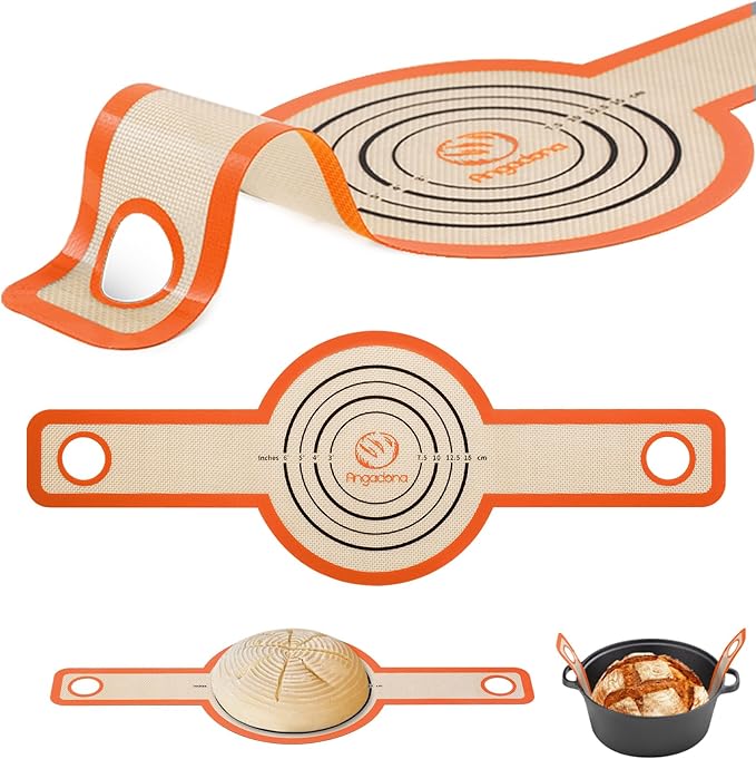 Silicone Bread Sling Dutch Oven - Best Japan Silicone. Non-Stick & Easy Clean ReusableBread Baking Mat. With Extra Long Handles Bread Baking Sheet Liner, 1 Orange pcs for Transferable Dough