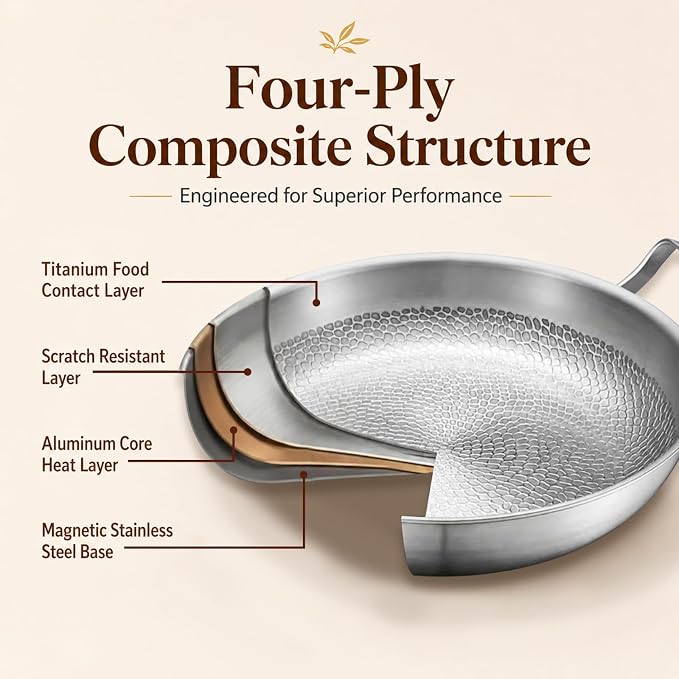 Titanium Hammered Pan, 2026 New Upgrade Double Handle Non Stick Titanium Pans for Cooking, Ultra-Durable, Scratch-Resistant, Even Heating Frying pans, Compatible With All Cooktops,With lid,11