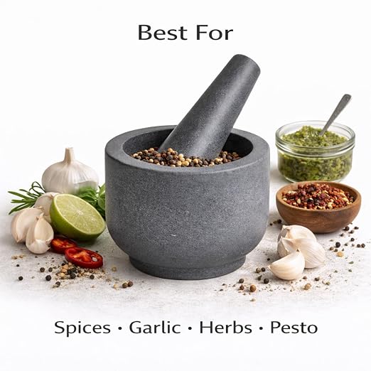 Marble Stone Mortar and Pestle, Grey | 3.75"X2.75" Mortar, 5"X1.5" Pestle, Grind Spices & Powder Pesto, Mash Herbs & Crush Pills, Regular Size