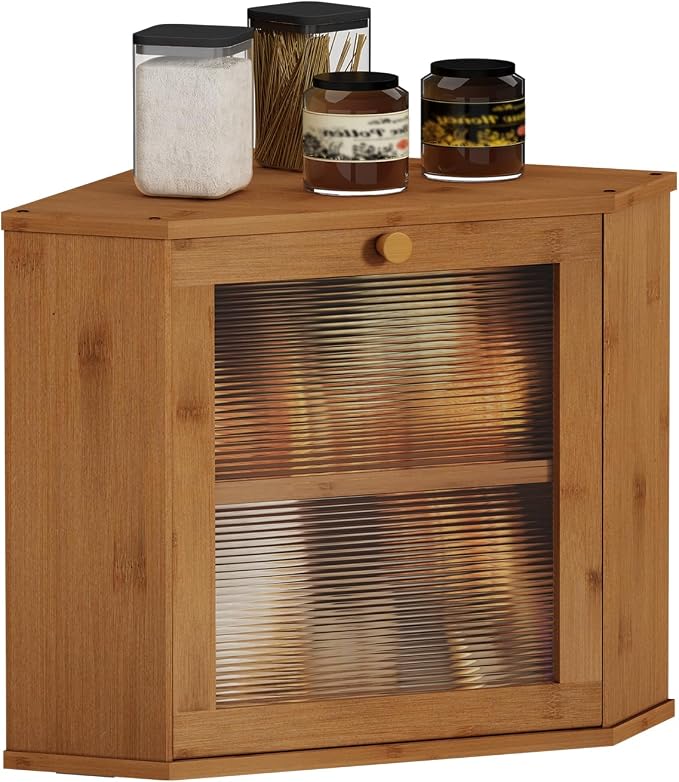 Bread Box for Kitchen Corner Countertop,Large Bread Basket (Brown, Large) | Double Layer Bamboo Bread Storage Container for Kitchen Countertop,Height Adjustable