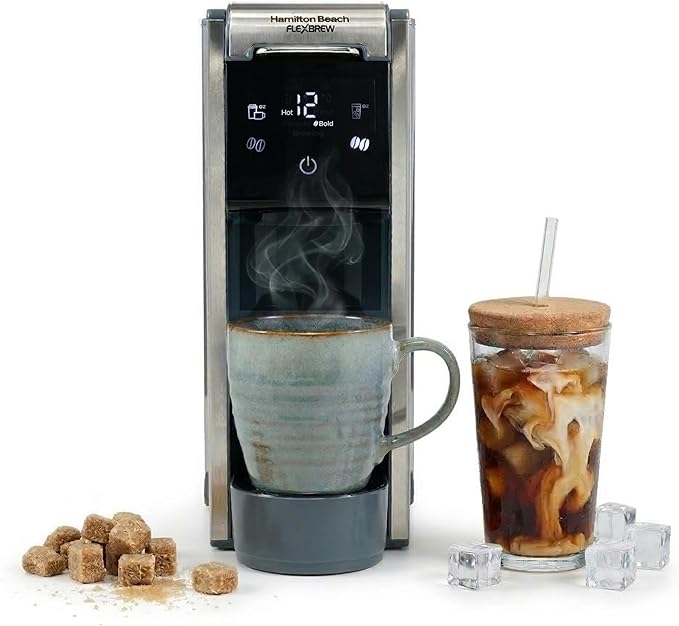 Hamilton Beach FlexBrew Advanced 4-in-1 Single Serve Coffee Maker | Hot & Iced Coffee Maker | Removable 45 oz. Reservoir | Uses Pod Packs & Grounds | Fast Brewing | Kitchen Makeover Blue