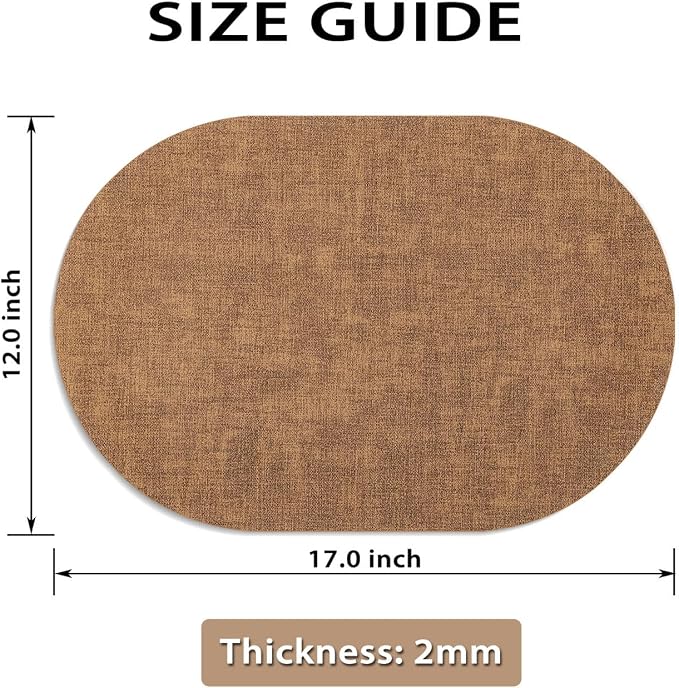 Placemats Set of 4 - Washable Heat Resistant Table Placemats - Wipeable Faux Leather Oval Place Mats, Waterproof Table Mats for Dining Table, Brown