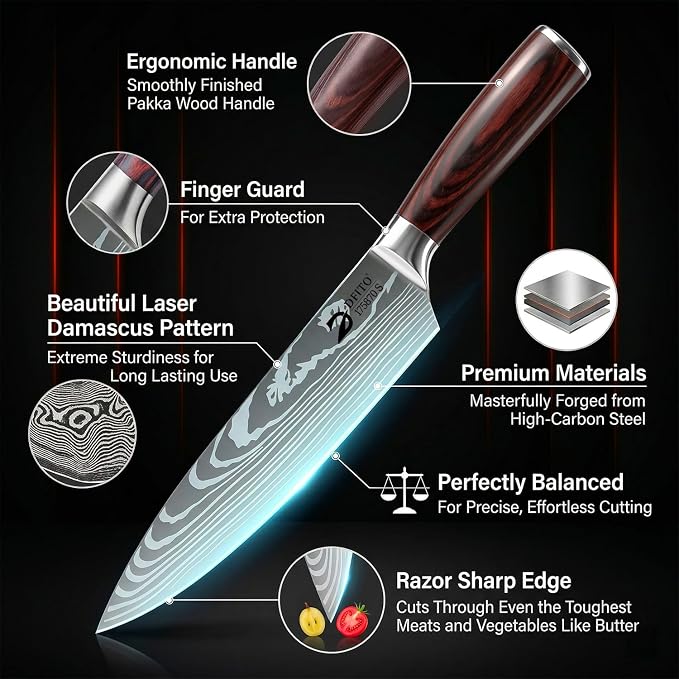 Kitchen Knife Set 5 Pieces, Professional Chef Knives Set Gift Box | High Carbon Stainless Steel Chef Knife Set with Ergonomic Pakkawood Handle, Sharp Cooking Knives for Kitchen & Home Cooking
