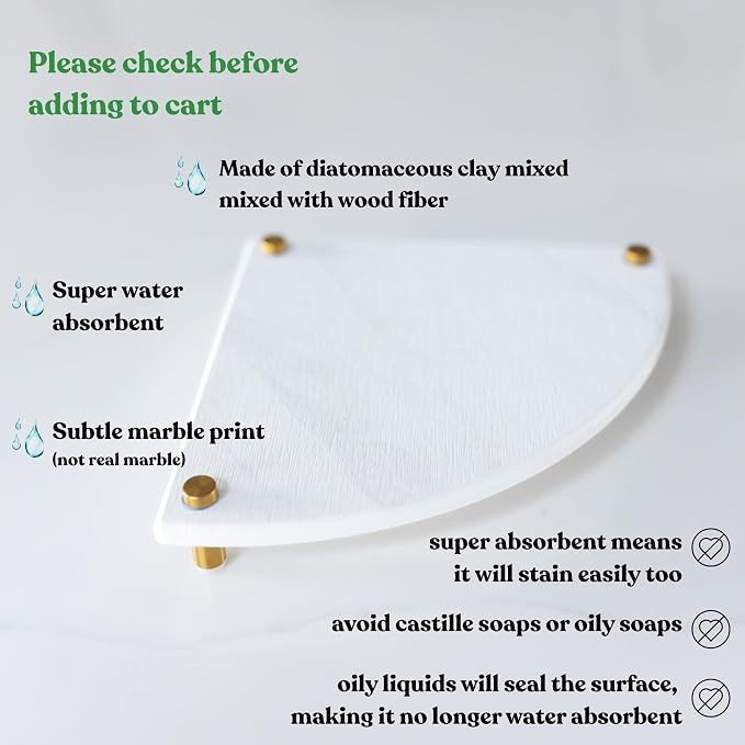 Fast Drying Stone Sink Caddy Made of Diatomaceous Earth | Water Absorbing Stone Tray for Bathroom | Instant Dry Sponge Holder for Kitchen Sink New Longer Size (Marble print on Corner tray)