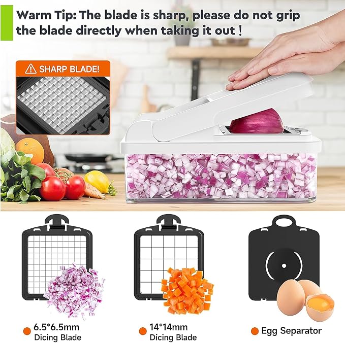MealHelper 15-in-1 Vegetable Chopper, Food Veggie Chopper With Container | Kitchen Prep Tool, Cheese Grater, Home Essentials & Kitchen Gadgets, with Sharp Stainless Steel Blades(10 Blades, Black)