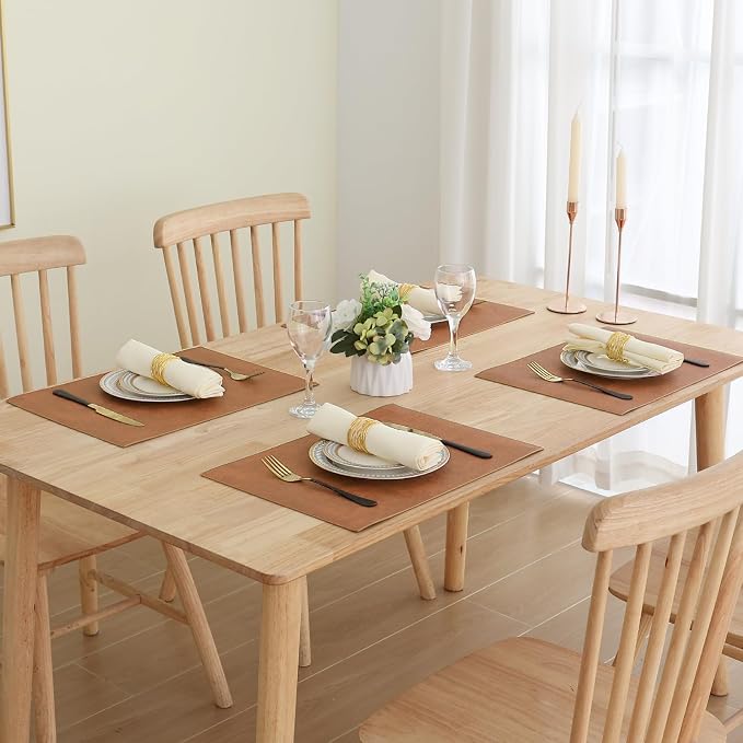Homaxy PU Faux Leather Placemats for Dining Table, Set of 4, Brown | Waterproof Wipeable Washable Table Mats, Easy to Clean Anti-Slip Place Mats, 11.8" x 17"
