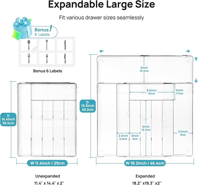 Vtopmart Expandable Silverware Organizer, Kitchen Drawer Tray, 6-9 Slots | Adjustable Flatware Organizer Expands to Fit Drawers, Organize Spoons, Forks, Knives and Kitchen Utensils with Easy Access