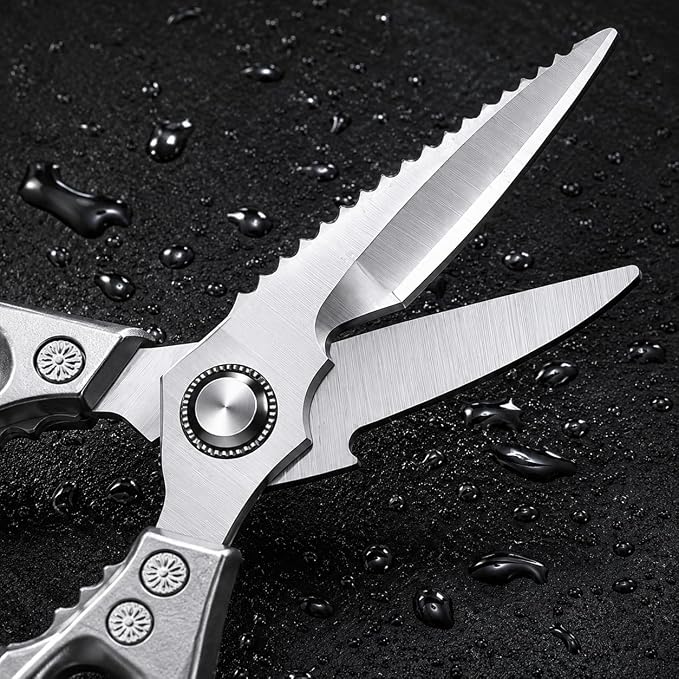 Kitchen Scissors Heavy Duty, Multi-Purpose Kitchen Shears, Dishwasher Safe Food Scissors for Chicken, Poultry, Fish, Meat & Herbs, Stainless Steel Kitchen Shears with Non-Slip Grip - Silver