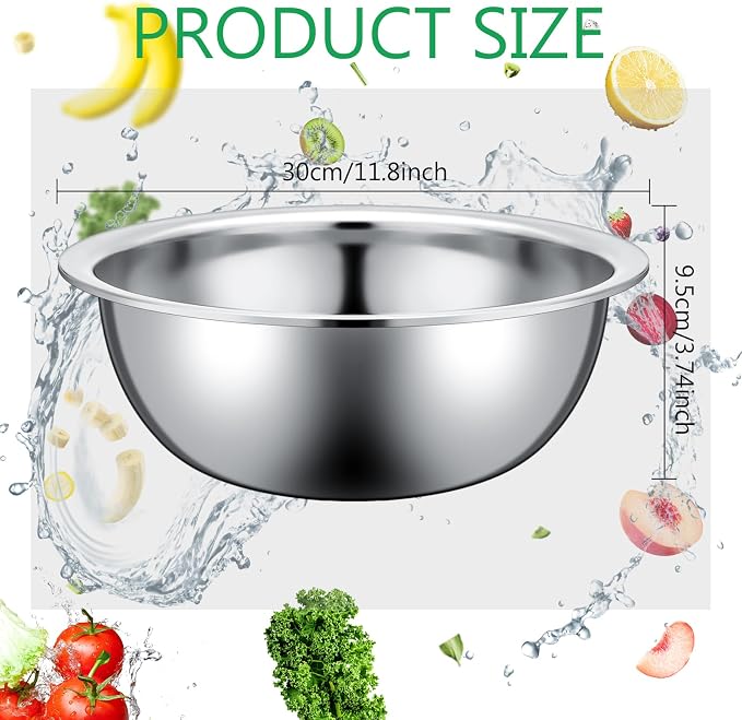 Pinkunn 12 Pcs Stainless Steel Mixing Bowls, Nesting Metal Salad Prep Bowls Bulk Reusable Baking Food Container Large Medium Small for Kitchen Hotel Restaurant Cooking, Silver (11.8 x 3.74 Inch)