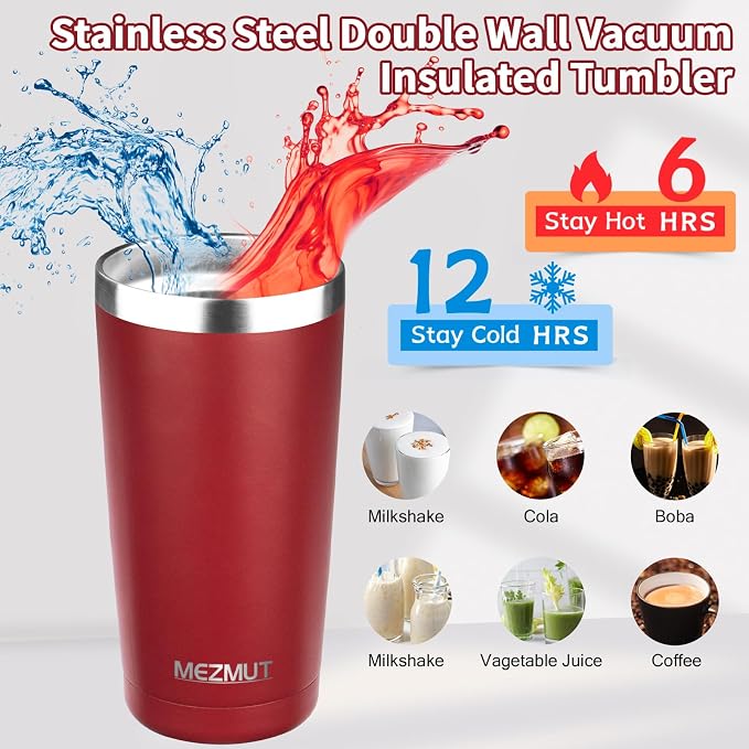 MEZMUT 20oz Insulated Tumbler Cup Travel Coffee Mug with Lid(Mixed1,6 Pack) | 18/8 Stainless Steel Double Wall Vacuum Spill Proof Metal Tumbler Bulk with Lid and Straw, Hot or Iced Coffee Cup