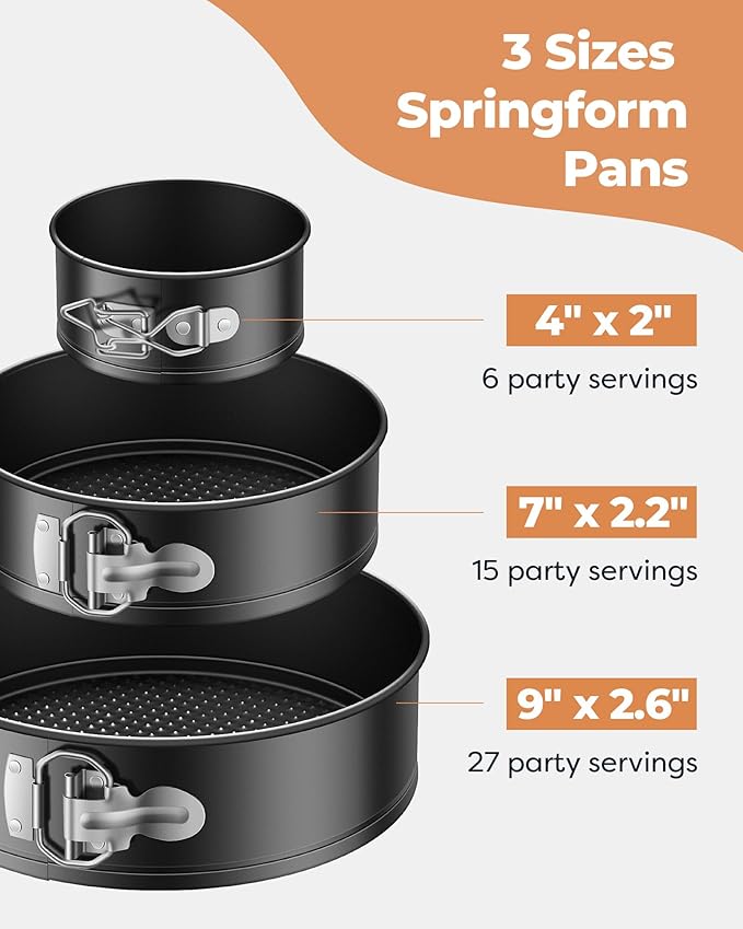 Kootek Cake Pan Set of 3, Springform Pans 4, 7, 9 Inch, 50 Parchment Paper | Carbon Steel, Nonstick Coating, Removable Bottom, Easy Release Baking Pans, Rust-Proof, Oven Safe, Round Cheesecake Pan