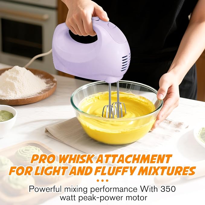 Showvigor Electric Hand Mixer with 5 Stainless Steel Whisks,5 Speed,Violet | Portable Kitchen Mixer Electric Whisk, Food Beater for Whipping Mixing Cookies