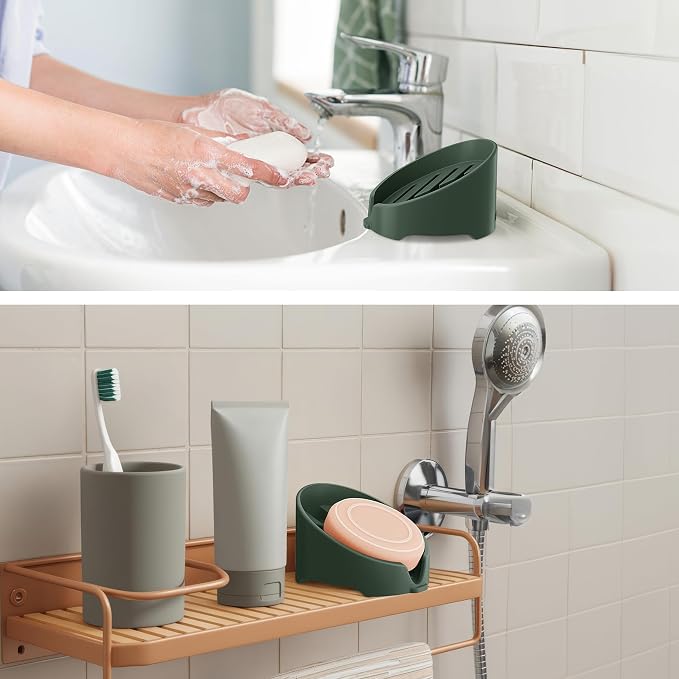 NiHome Silicone Sponge Holder for Kitchen Sink, Fits Scrub Daddy Mommy | Self-Draining Dispenser Organizer Tray, Sink Caddy Countertop Fits Soaps, Scrubber, Dishwasher Safe, Includes Brush