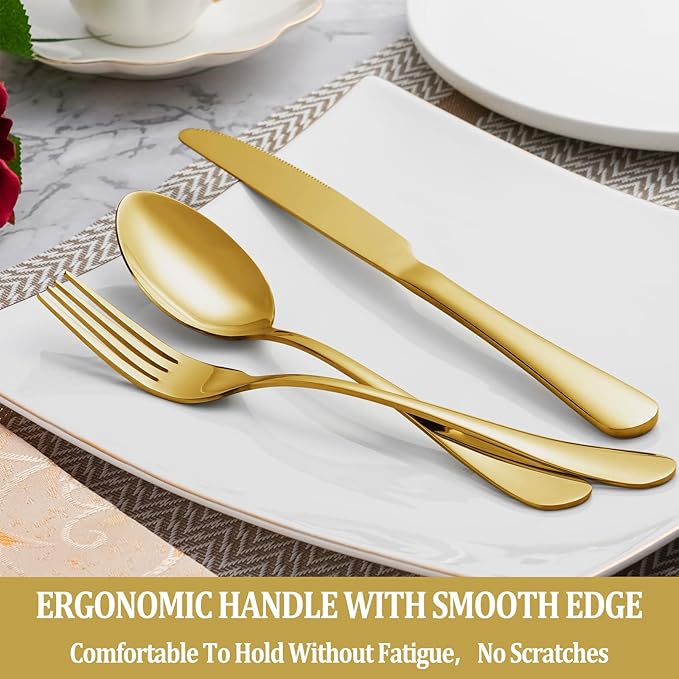 40 Pcs Gold Silverware Set Service for 8, Premium Stainless Steel Flatware Set, Cutlery Utensil Set, Durable Home Kitchen Eating Tableware Set, Include Fork Knife Spoon Set, Dishwasher Safe