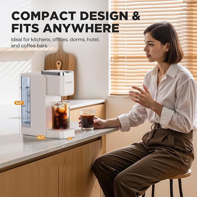 Tastyle Single Serve Coffee Maker for K Cups and Grounds with 3 Brew Styles | 40oz Removable Water Tank, 6 to 24oz Brew Size, Compact Design, Fits 7.3" Travel Mug, for Home, RVs and Office, K330IC, Beige