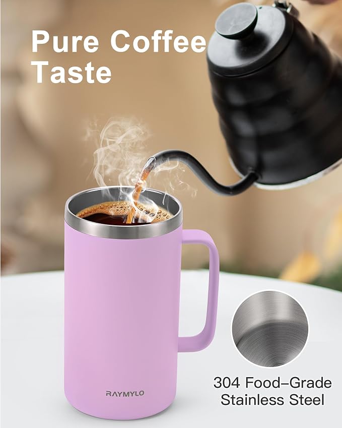 Insulated Travel Large Coffee Mug with Handle, Coffee Tumbler Cup 24oz | Detachable Lid for Thoroughly Clean, Thermal Cup with Double-Wall Stainless Steel Vacuum Insulation, Spill Proof & BPA Free