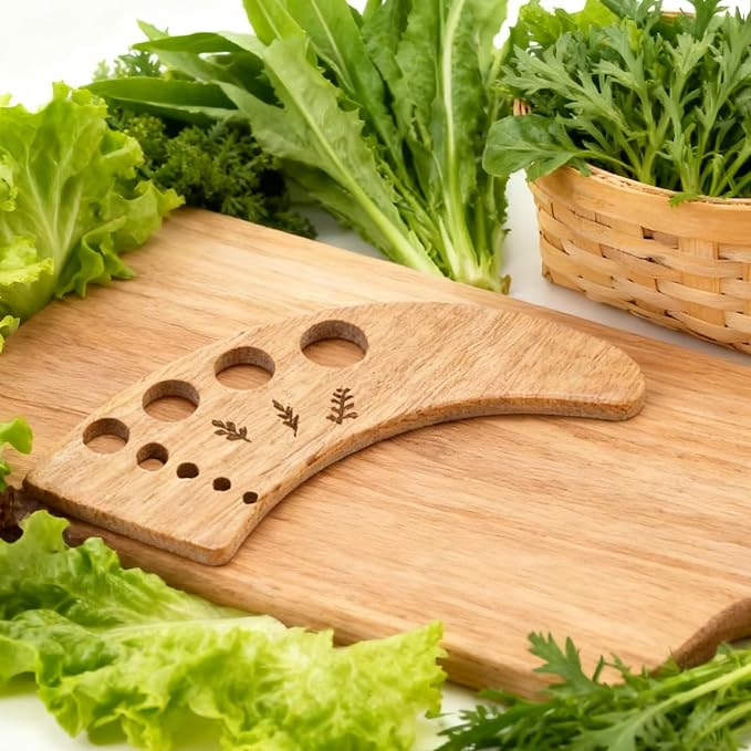 Wooden Crescent-Shaped Vegetable Separator, Pottery Herb Stripper Tool Supplies, Fun Kitchen Gadgets, Exquisite Herb Stripper Bowl Gifts for the Kitchen Suitable for Home Use & Chefs