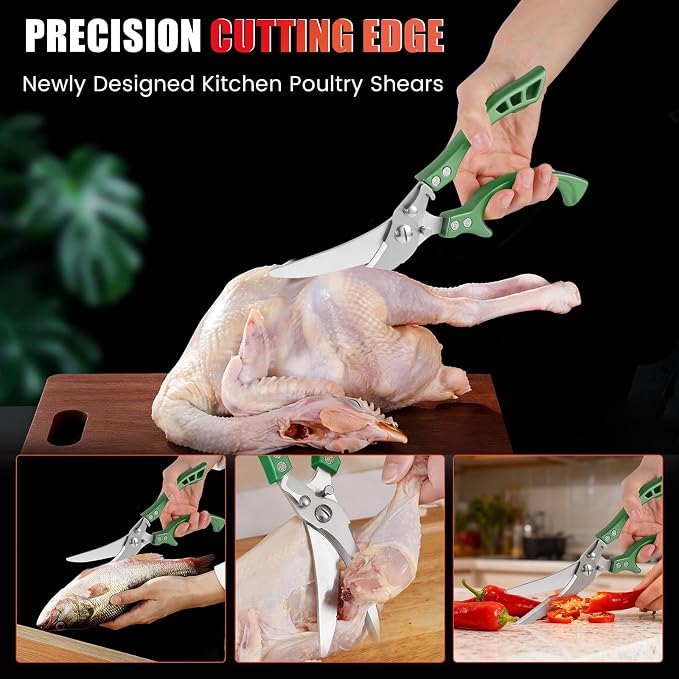 ANDONG Heavy Duty Poultry Shears, All-Purpose Kitchen Scissors for Food, Spatchcock Shears, Green