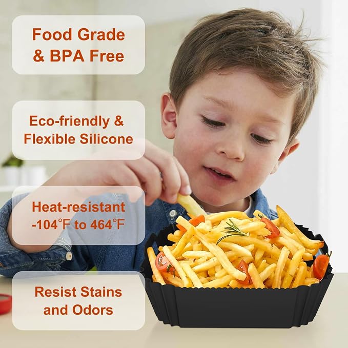 2 Pack Silicone Air Fryer Liners Reusable, 7.1 Inch Airfryer Liner 4-7 QT Square Air Fryer Liners Silicone Pot Oven Liner Baking Tray, AirFryer Basket Mat Bowl Accessories