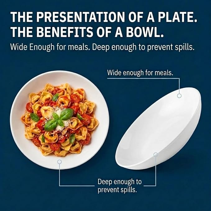 Corelle 4-Pc Versa Bowls for Pasta Salad and More, Service for 4, Durable and Eco-Friendly 30-Oz, Compact Stack Bowl Set, Microwave and Dishwasher Safe, White