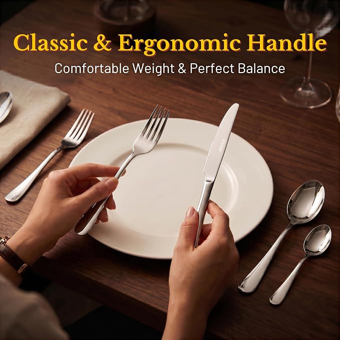 VIVANI 20-Piece Silverware Set for 4, 18/0 Stainless Steel Flatware Set | Dishwasher safe cutlery, ergonomic handle, mirror polished, rust resistant for everyday use, small household, family dinner
