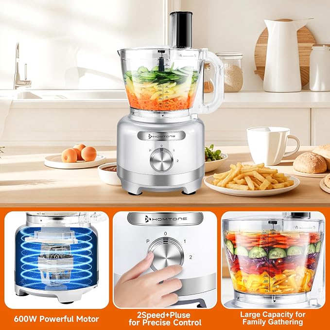 Homtone 16 Cup Food Processor Large 9-IN-1 Veggie Chopper for Dough, Fries | Large Capacity for Family Meal Prep, Cheese Grate, Slice, Meat Chop, Knead,Emulsify, Dishwasher Safe