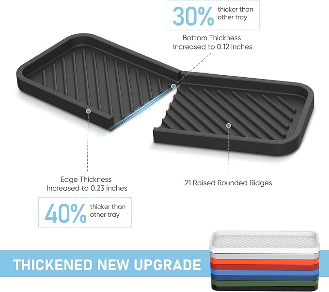 Kitchen Silicone Sink Organizer Tray, Sponge Holder for Sink Caddy（Black） | Silicone Soap/Sink/Drip Tray, Kitchen Sink Organizer, Small Mats for Counter, Soap Dish Tray, Dishwashing Accessories