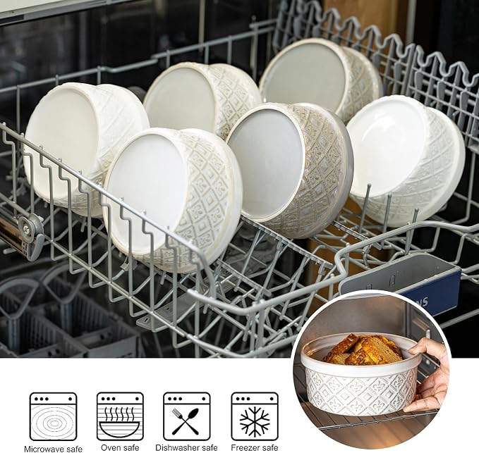 28 Oz Ceramic Bowls Set with Lids Oven Safe, Airtight Food Storage Containers Set of 4, Serving Bowls with Lids for Kitchen, Camping, Office Lunch, Breakfast, Charcuterie Bowls, Meal Prep Containers