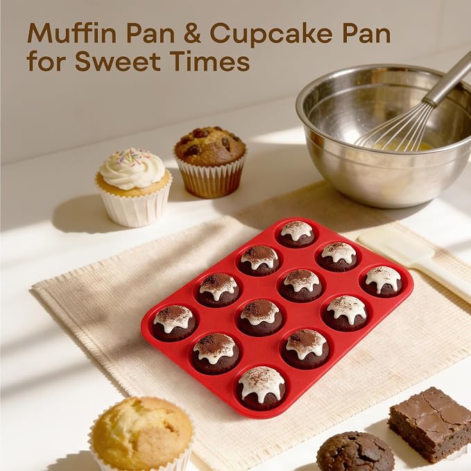 Silicone Mold for Baking, 12 Cup Nonstick Muffin Pan 2Pcs | Food-Grade Silicone Muffin Tin, Oven Dishwasher Freezer Safe Silicone Molds for Home Baking DIY, Cupcakes, Egg Bites