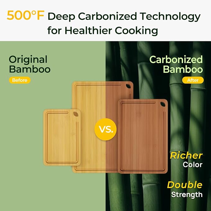 Keechee Bamboo Cutting Board, Wood Chopping Block & Charcuterie for Kitchen | Deep Juice Grooves, Built-in Handles, Non Toxic Butcher Block for Meat, Vegetables, Cheese and Fruits, Gifts Ready