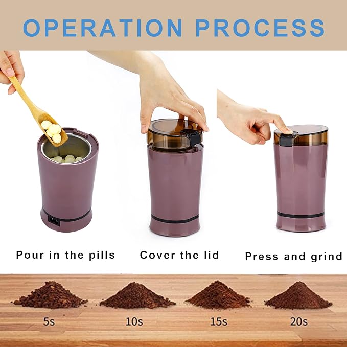 Multifunctional Electric Pill Crusher Grinder- Grind The Medicine and Vitamin or Coffee Beans Tablets of Different Sizes into Fine Powder-Grinder for Feeding Tubes, Children or Pets (Purple2)
