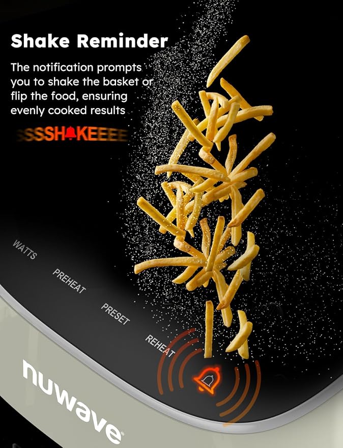 Nuwave Brio Plus 8 Qt Air Fryer, PFAS Free, New & Improved, 50-400°F in 5°F | Digital Touchscreen, Cool White Display, Ceramic Nonstick Coating, 5 Cook Modes, 100 Presets/50 Memory, 700/1500/1800W, Cream