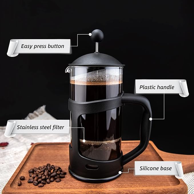 RAINBEAN Mini French Press Coffee Maker, 1 Cup, 12oz, Maximum Flavor Brewer with Stainless Steel Filter, 350ml - Small