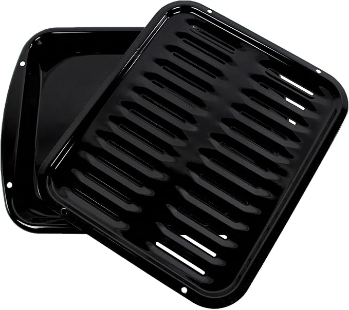 Large 2-Piece Broiler Pan & Grill Set Porcelain-on-Steel 16-1/2"x12-3/4"x1-3/4", Universal, Whirlpool, Broiler Pan for Oven, Black
