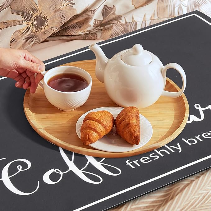 Findosom 12"x 20" Dish Drying Mat, Super Absorbent & Cuttable Coffee Mat, Hide Stain Bar Mat for Kitchen Counter, Coffee Bar Accessories, Black