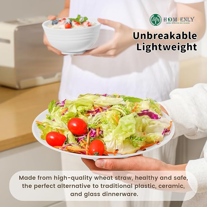 Premium Wheat Straw Dinnerware Sets - 24 PCS Dinner Plates,Plates,Cereal Bowls,Drinking Cups,Lightweight & Unbreakable Dishes Sets for 6,Dishwasher & Microwave Safe for Home - White