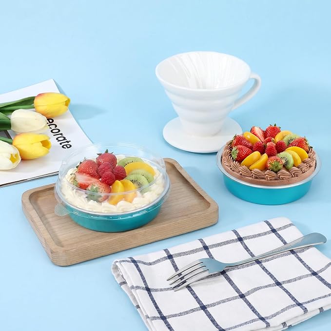 Beasea Disposable Mini Pie Tins with Lids, 20 Pack 7.3oz Blue Green Aluminum Baking Cups, 215ml Small Round Tart Container Foil Pie Tin for Individual Dessert Cupcake Muffin Cheesecake Quiche