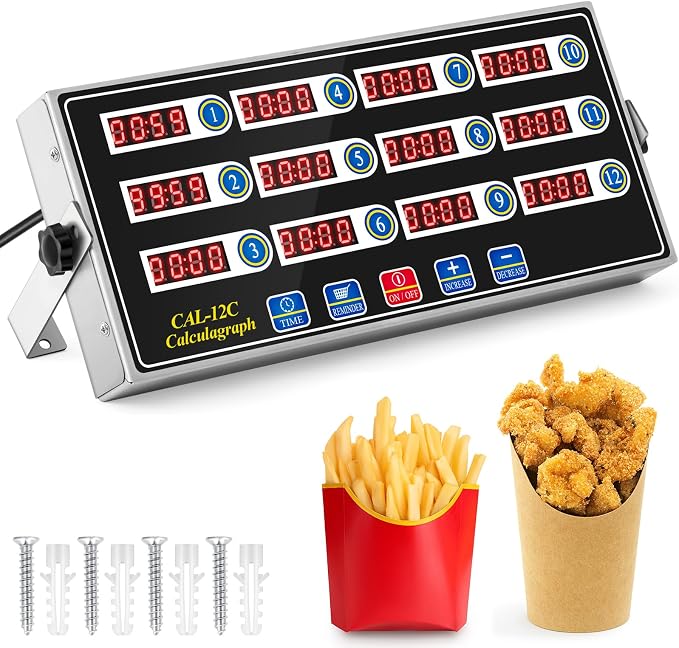 Relaxweex 1 Pack 12 Channel Kitchen Timers for Cooking, Commercial Digital Kitchen Timer with Loud Alarm, Large LCD Display, Restaurant Fryer, Chef, Baking Supplies