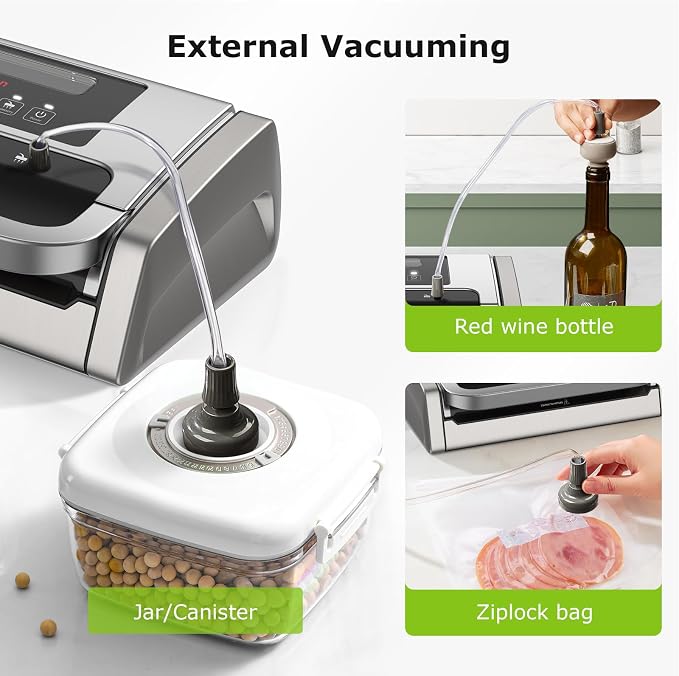 Bonsenkitchen Vacuum Sealer Machine with Globefish Technology, Low-Noise | Powerful Food Vacuum Sealer, High-Speed Continuous Working, Built-in Cutter & Bag Storage for Food Preservation, Silver