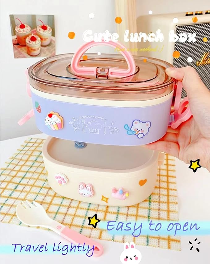 Kawaii Bento Box, Leakproof Lunch Box with Bag & Tableware
