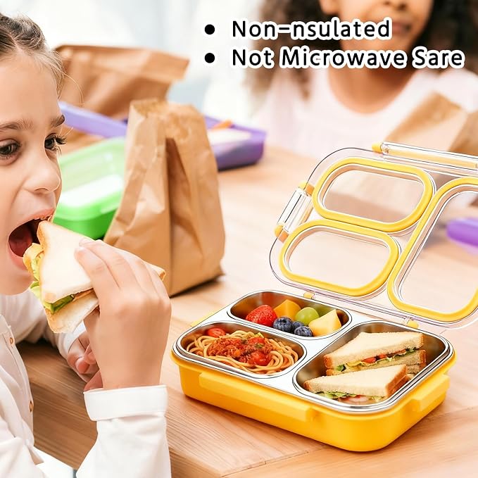 Stainless Steel Bento Lunch Box for Kids & Adults, 25oz, 3 Compartment | Super Leakproof, 304 Stainless Steel, Dishwasher Safe, BPA-Free,Capable of Heating Food