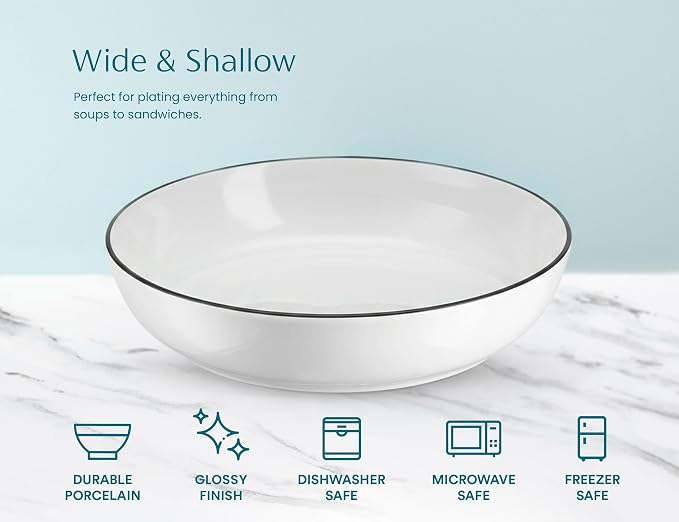 KooK Pasta Bowl, For Soups and Salads, Serving Bowls, Large Capacity, Microwave & Dishwasher Safe, Set of 4, 40 oz, (French)