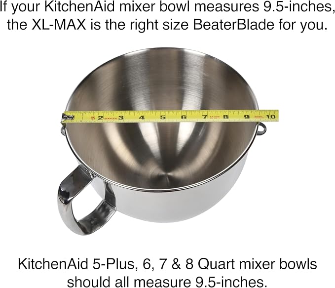 New Metro Design XL-MAX Metal Beater Blade, works with KitchenAid 5+, 6, 7, 8-Quart Stand Mixers, Black
