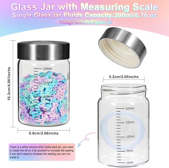 Glass Spice Jar Coffee Sugar Container Airtight Glass Jar Food Storage Canisters Bottle for Kitchen Seasoning Tea Herb Overnight Oats Bar Parfait Snacks (6 * 200ml(6.76oz))