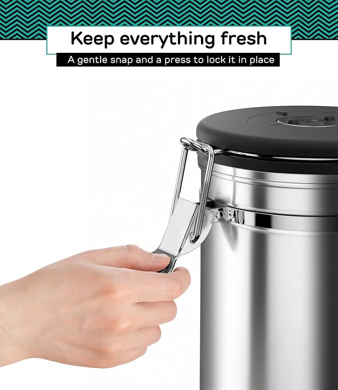 Coffee Gator Coffee Canister, 22oz Airtight Stainless Steel Container | w/ Date Tracker, Scoop,Valve, Kitchen Food Storage Jars for Beans,Ground, Rice, Tea, Sugar, Cookie, Bar Accessories, Silver