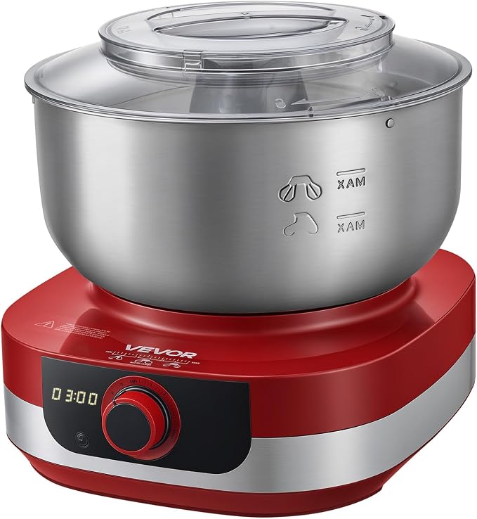 VEVOR 5.3 Qt Electric Dough Maker 500W Stand Mixer Removable Lid, Stepless Speed Adjustment Food Kitchen Mixer with Stainless Steel Bowl, Dough Hook, Whisk, Beater, for Pizza Bread Pasta Mochi