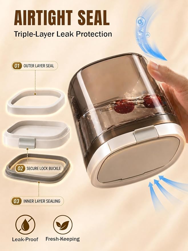 Lupow Airtight Coffee Canister with Magnetic Spoon, 0.8L BPA-Free Plastic Coffee Container for Ground Coffee & Beans, Dual Seal Locking Lid, Dark Brown Pantry Storage Jar